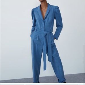 Beautiful blue Zara belted jumpsuit.